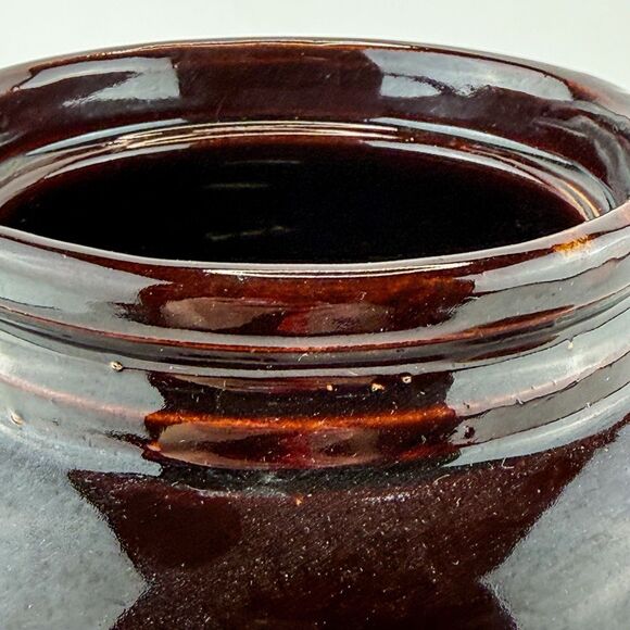 Vintage BROWN GLAZED BEAN POT WITH LID HANDLES USA Primitive Farmhouse Decor - Picture 13 of 16